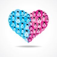 Group of male and female icons make a heart