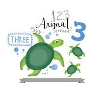 Children alphabet of animals and figures Number three Vector illustration