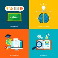 education and e-learning icons set in flat design