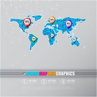 World triangular blue map with tags points and location icons