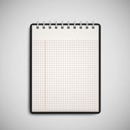 open checked notebook isolated on grey