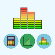 Set icons with calculator indicator diagram infographics chart schedule