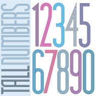 Poster tall colorful striped numbers on white background