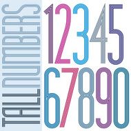 Poster tall colorful striped numbers on white background N3