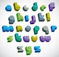 3d colorful letters futuristic alphabet made with blocks