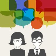 man and woman icon with speech balloons