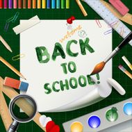 Welcome Back to school background or card with rulers pencils N2