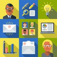 Business startup flat long shadow design square icon set 3