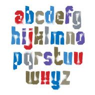 Multicolored handwritten lowercase letters vector doodle script