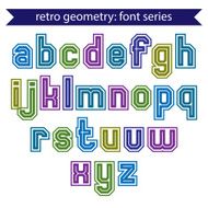 Double lines geometric font with outline colorful letters