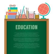 Flask Books Eyeglasses And Desk Globe With Chalkboard Educatio N2