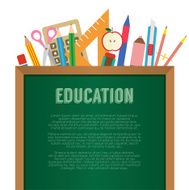 School Supplies With Chalkboard Education Concept Vector Illustr N2