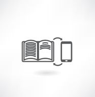 Smartphone with book in woman hands against green spring background