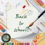 Welcome Back to school background or card with rulers pencils N5