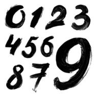 Black handwritten numbers on white background Acrylic colors