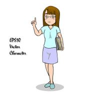 Glasses girl with big book vector doodle N2