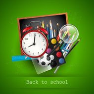 School supplies on blackboard - back to school concept