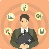 Businessman With A Briefcase And Icons