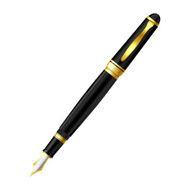 Black ink pen on a white background
