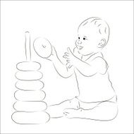 Baby playing with a pyramid sketch N2