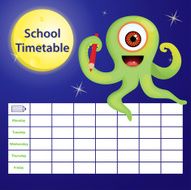 School timetable with cartoon monster N2