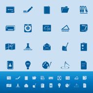Writing related color icons on blue background