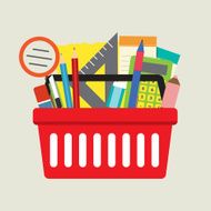 School Supplies In Basket Vector Illustration