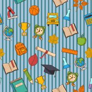 School pattern on striped blue background N2