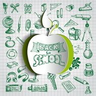 Back to school background with papercut green apple N2