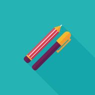 Pencil and pen flat icon with long shadow eps10 N12