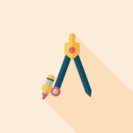 Compass Pencil flat icon with long shadow eps10 N3