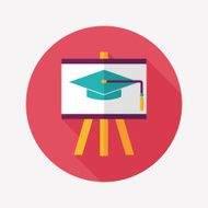 Graduation cap on the board flat icon with long shadow N4