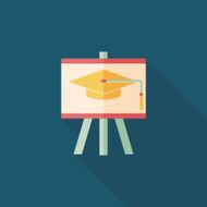 Graduation cap on the board flat icon with long shadow N5