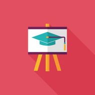 Graduation cap on the board flat icon with long shadow N6