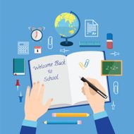 Back to School Flat Style Vector Icon Set on Blue