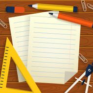 School background with stationery paper sheets and place for text