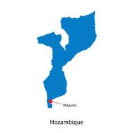 Detailed vector map of Mozambique and capital city Maputo