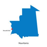 Detailed vector map of Mauritania and capital city Nouakchott
