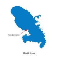 Vector map of Martinique and capital city Fort-de-France