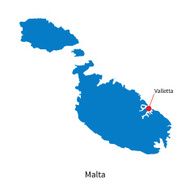 Detailed vector map of Malta and capital city Valletta