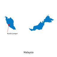Detailed vector map of Malaysia and capital city Kuala Lumpur