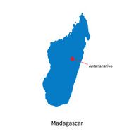 Detailed vector map of Madagascar and capital city Antananarivo