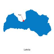 Detailed vector map of Latvia and capital city Riga