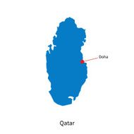 Detailed vector map of Qatar and capital city Doha