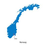 Detailed vector map of Norway and capital city Oslo
