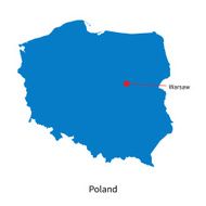 Detailed vector map of Poland and capital city Warsaw