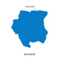 Detailed vector map of Suriname and capital city Paramaribo