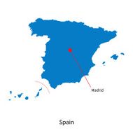 Detailed vector map of Spain and capital city Madrid