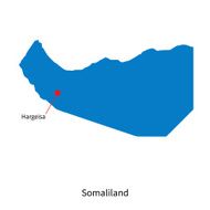 Detailed vector map of Somaliland and capital city Hargeisa