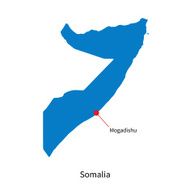 Detailed vector map of Somalia and capital city Mogadishu